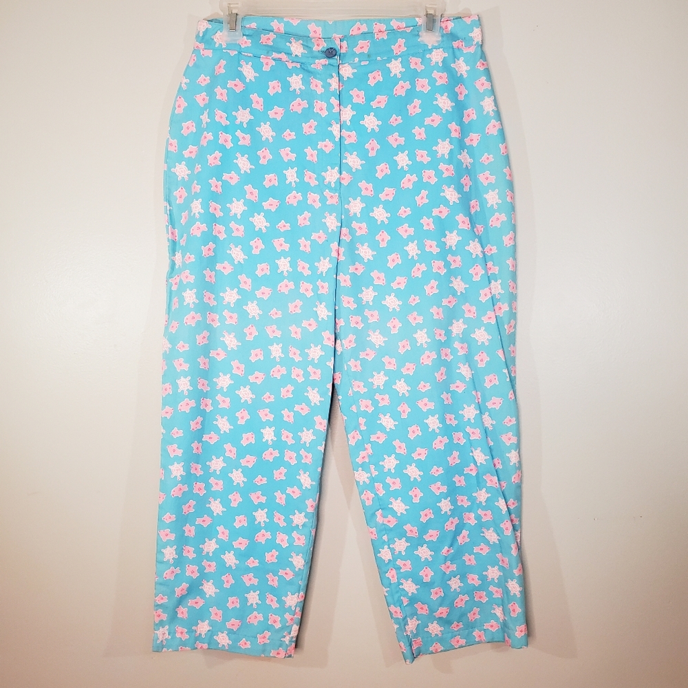 Lilly Pulitzer Blue Cropped Capri Pink Fish and Turtles 10